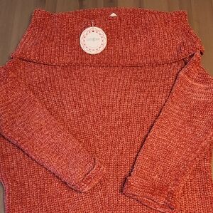 Umgee Women's Vibrant Red Cowl Tunic Off the Shouder Sweater